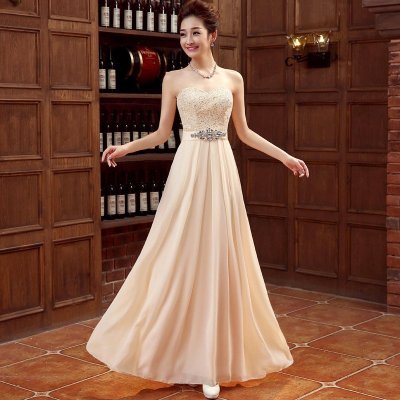 时光叙 蕾丝抹胸伴娘服晚宴礼服裙 姐妹礼服晚礼服女装 车展订婚学生