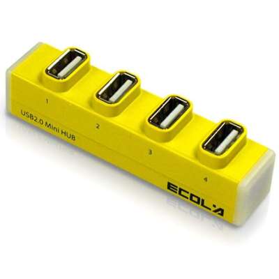 宜客莱迷你直插式4口USB集线器USB-HUB02OG(黄色)