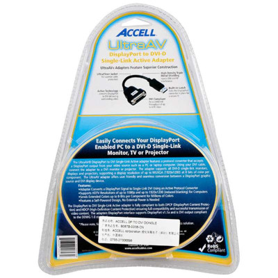 Accell DisplayPort对DVI-D Single-Link主动式适配器B087B-005B-CN(250MM)