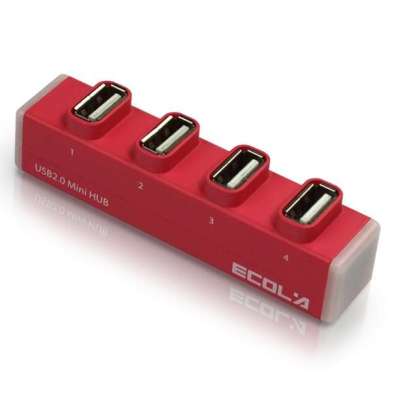宜客莱迷你直插式4口USB集线器USB-HUB02PK(玫红)