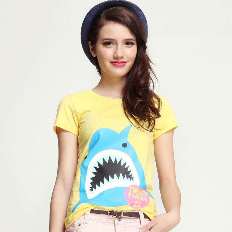 艾夫斯女装卡通鲨鱼短袖T恤21122121126(黄