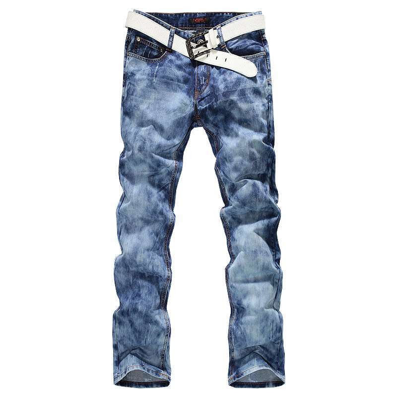 诠渡良品男装休闲经典水洗白纯棉牛仔裤8143