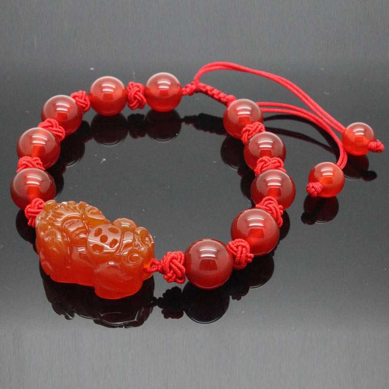 晶心依恋 天然红玛瑙貔貅复古手编手链