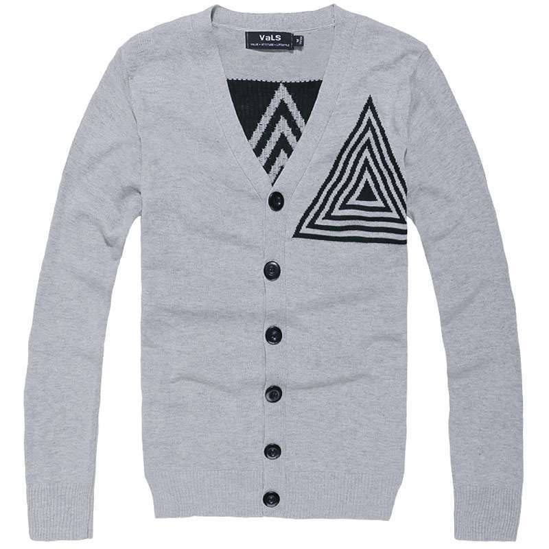 VaLS男装新款三角形<em>开襟</em>毛衫潮流<em>男士毛衣</em>