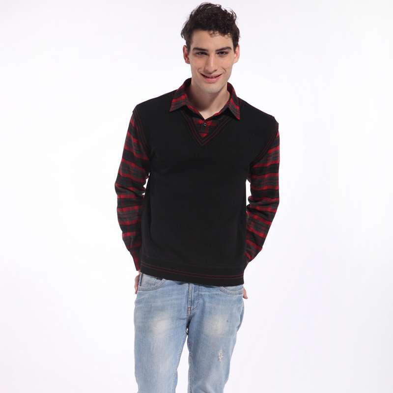 相思鸟衬衫领假两件保暖男士上衣红色(180)12