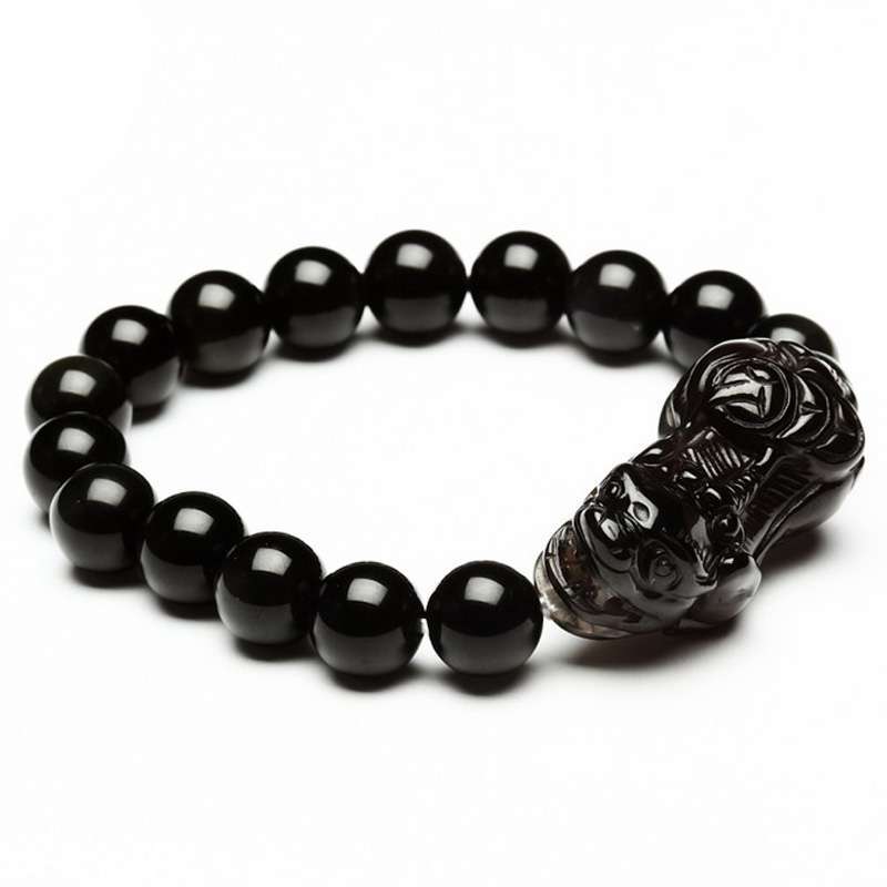 万石如艺 天然黑曜石貔貅辟邪水晶手链 BD12