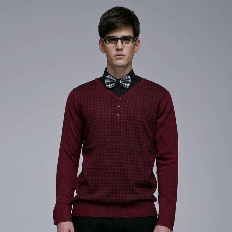 男士英伦时尚休闲修身v领毛衫/毛衣/针织衫