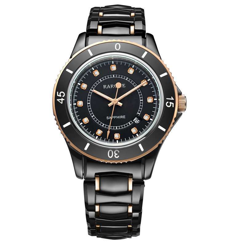 雷诺RARONE 天然水钻石英表时尚陶瓷手表 防