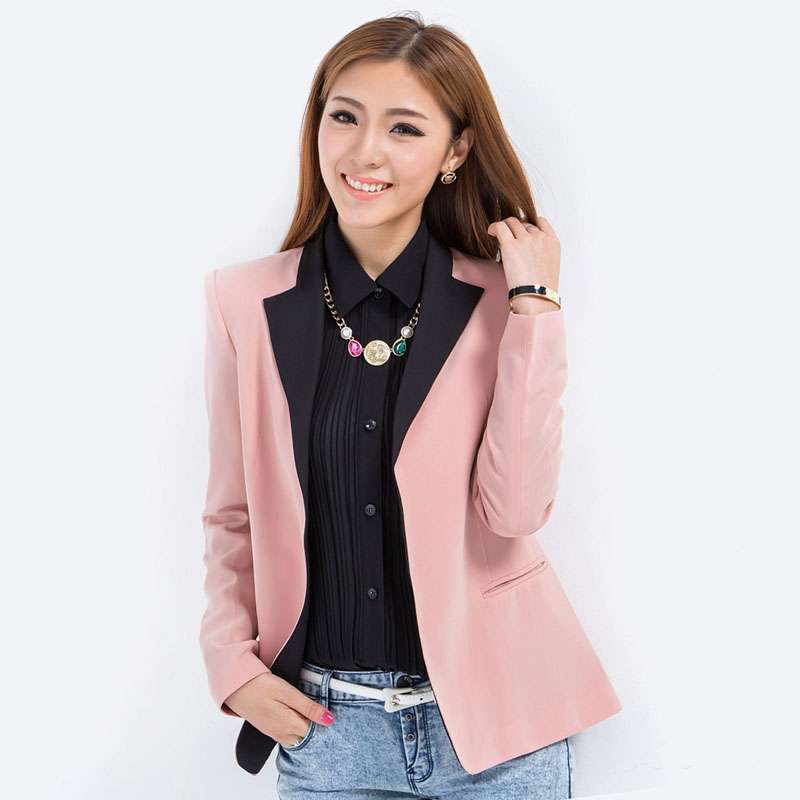 普派女装欧美撞色拼接小西装 NDBA50B5 裸粉