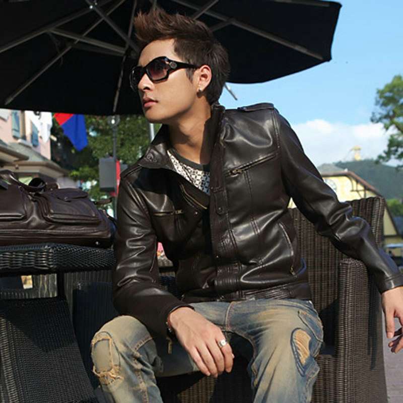 柒加尚品机车皮夹克男89204002深咖 不加绒深