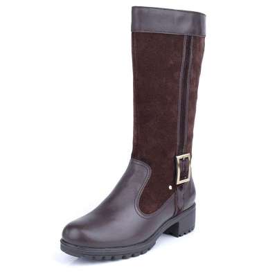 智鹰都市休闲牛皮女士长靴AS1E43607D 咖啡色35码【