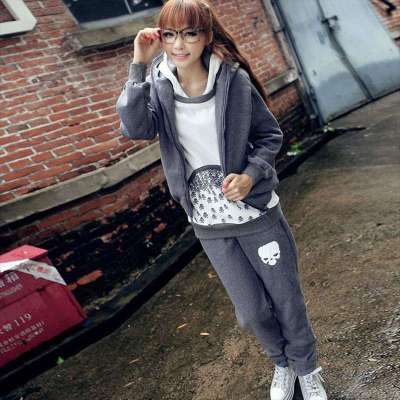 壹码冬装卫衣马甲休闲裤三件套女款冬装新款加