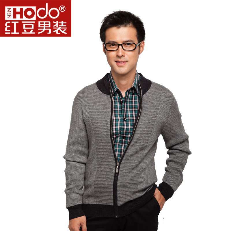 红豆男装商务休闲气质淡雅羊毛开衫立领毛衫毛衣emw9040 灰色 115cm