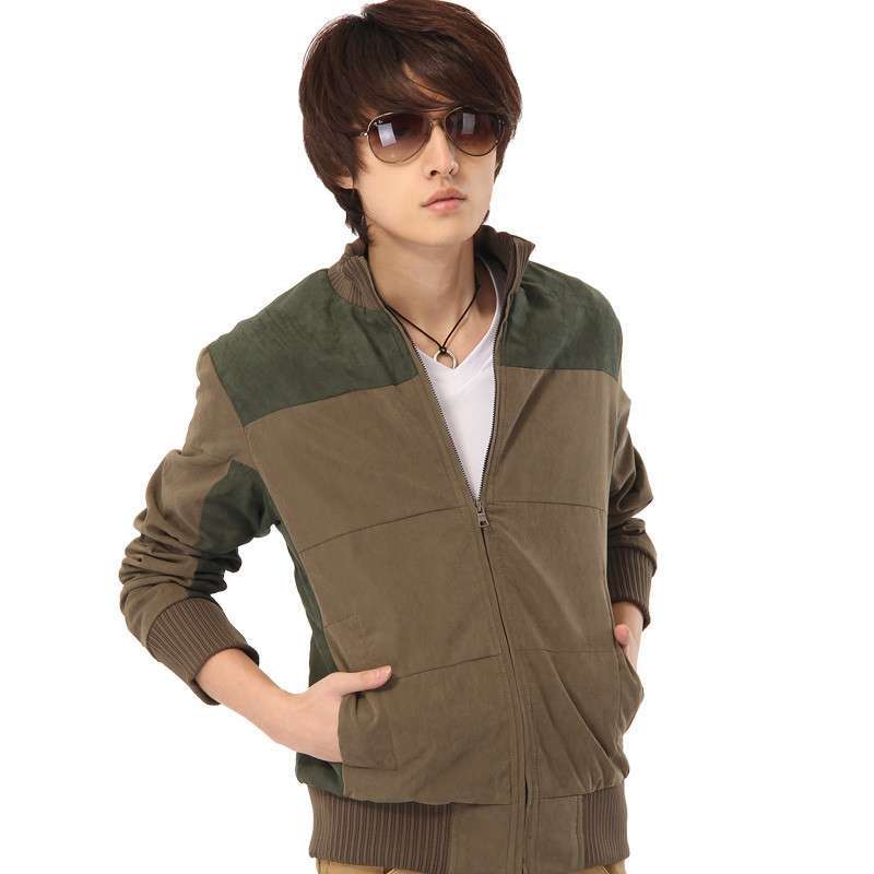 沃<em>播</em>2013新款<em>外套男韩版修身</em>纯色拼接立领夹