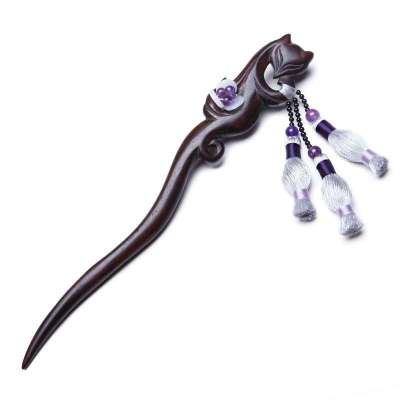 凤凰涅磐发簪 古典 黑檀木紫水晶发簪 步摇 流苏