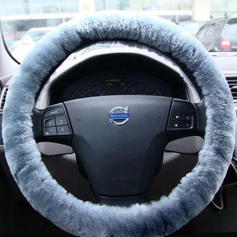 悠魅 冬季高档汽车纯羊毛把套方向盘套 灰色【