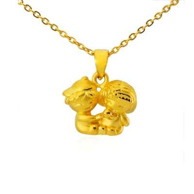 CNUTI粤通国际999千足3D硬黄金情侣吊坠项链