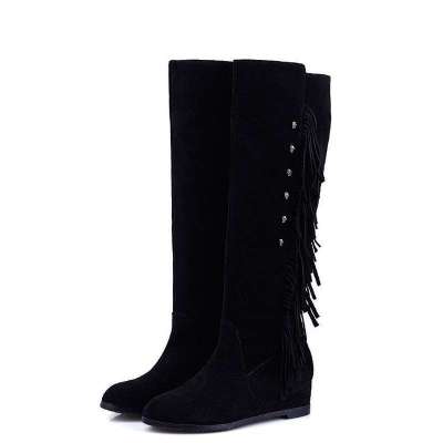 欧美真皮内增高流苏靴高筒靴 牛皮靴秋冬女式