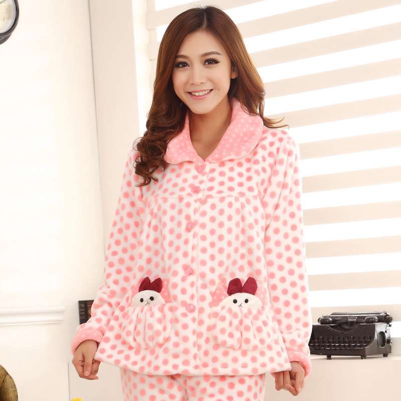 艾塞亚 冬季新款加厚法兰绒优雅<em>女士</em>长袖<em>睡衣</em>