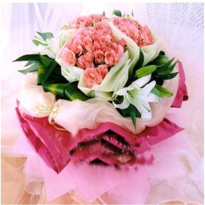 鲜花速递 57枝粉玫瑰 3枝多头香水百合 红粉佳人