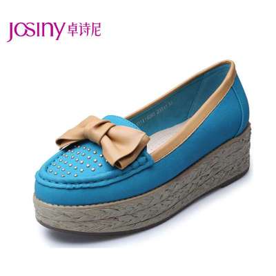 14新款 休闲圆头蝴蝶结中跟单鞋 厚底松糕鞋 女