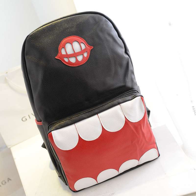 途趣 学院风复古休闲韩版搞怪大牙齿双肩包 黑