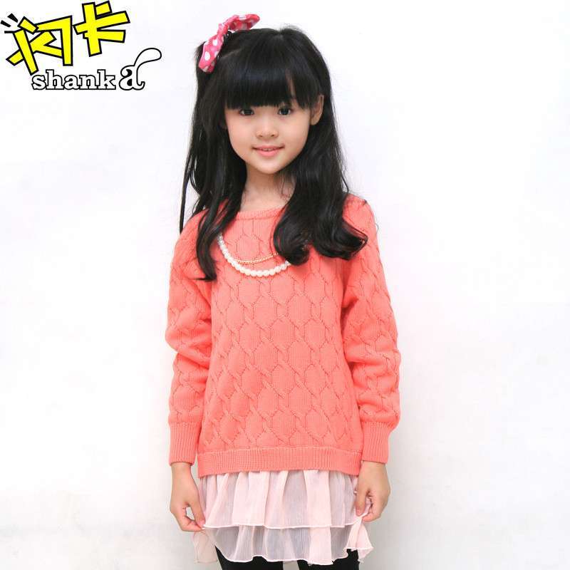 童装2014春装新款女童全棉毛衣 儿童圆领针织