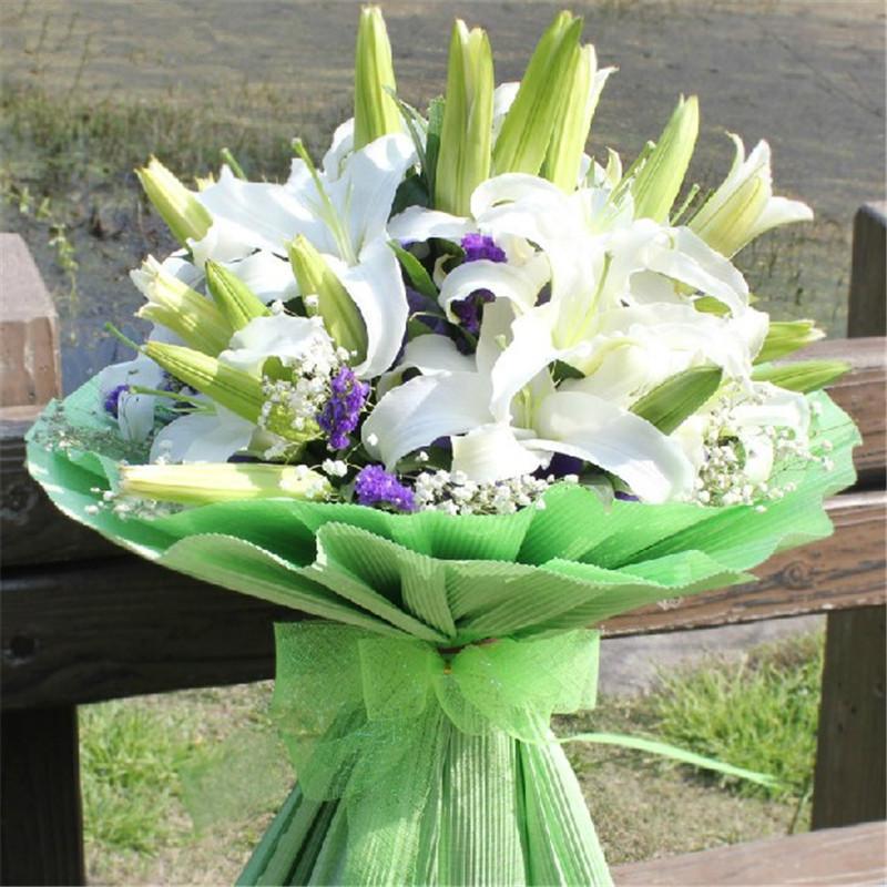 花袭人 鲜花速递 15朵香水百合绿色包装花束 母