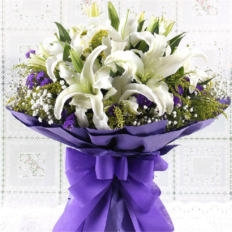 花袭人 鲜花速递 15只香水百合紫色包装花束 母