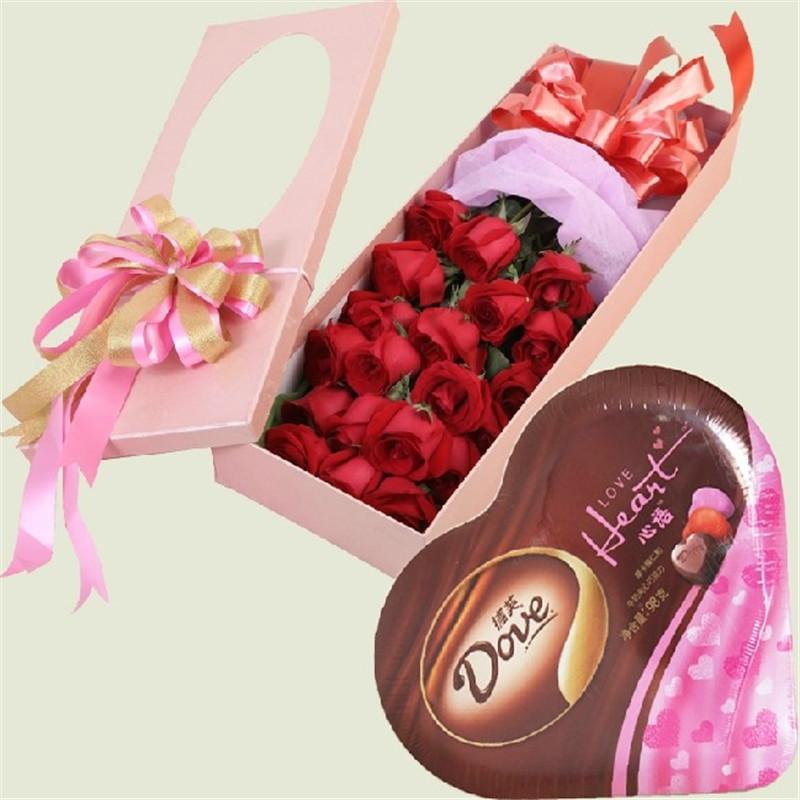 爱的印记 鲜花 21朵红玫瑰德芙巧克力