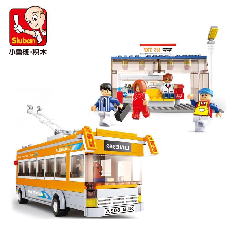 小鲁班乐高式拼装积木创意玩具城市双层巴士男
