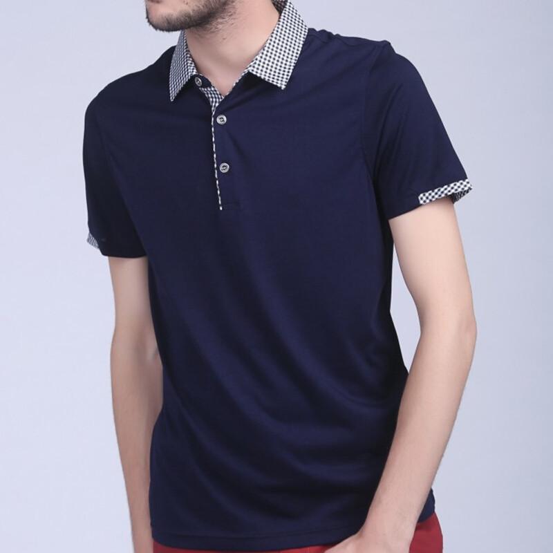 2014新款男士夏季商务休闲翻领短袖T恤 格子