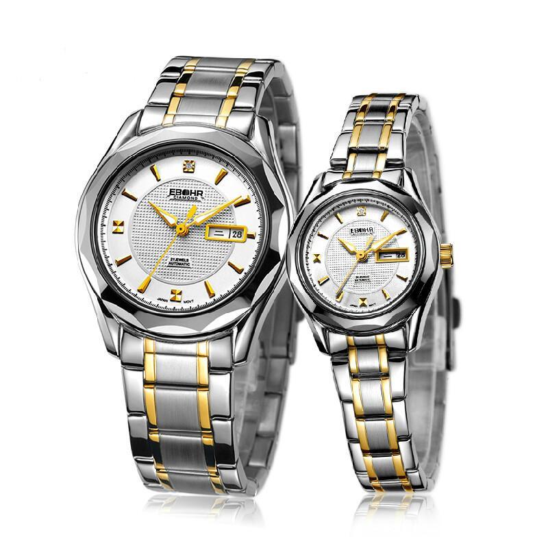 依波表(EBOHR)镶真钻双历钢带自动机械商务