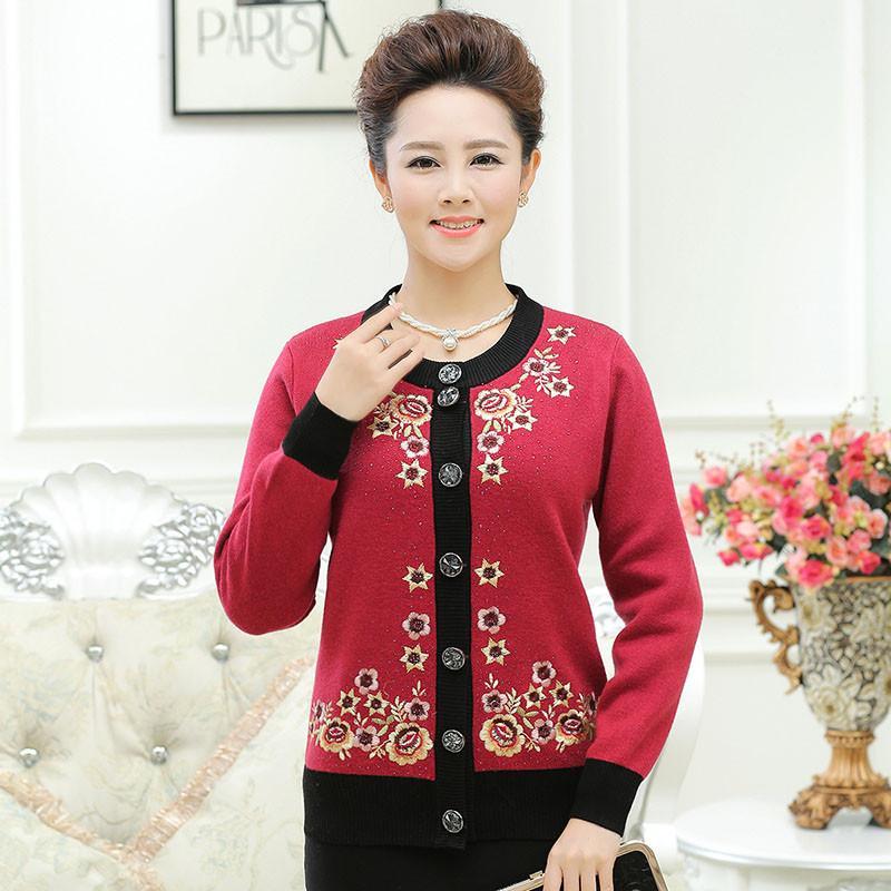 容胜<em>妈妈装秋装</em>新款全手工绣花针织衫<em>毛衣</em>中老
