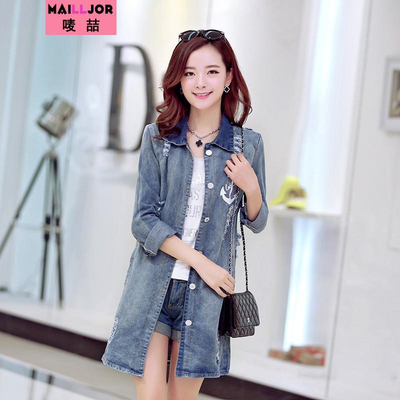 Mailljor 2014秋装<em>新款</em> 长袖牛仔<em>衣开衫</em>外套 女