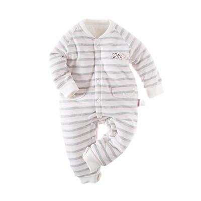 儿连体衣秋冬minimoto幻彩条纹新生儿棉服冬夹