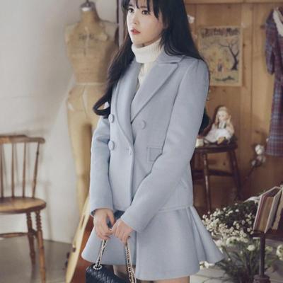 2014<em>秋冬</em>新款<em>韩版淑女</em>双排扣毛呢短<em>外套</em>大摆