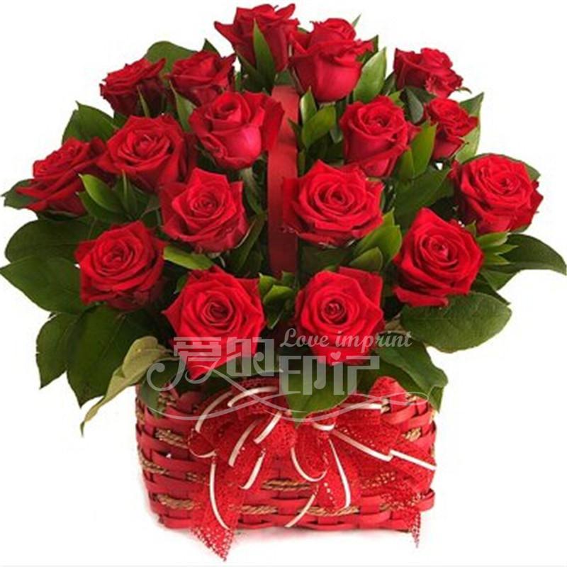 爱的印记 精心挑选17朵红玫瑰 玫瑰花篮