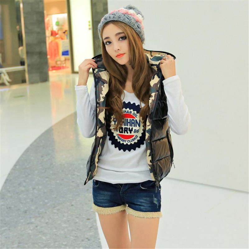 秋<em>冬季</em>时尚<em>迷彩</em>羽绒棉<em>马甲</em>外套纯色<em>女款</em>棉背心