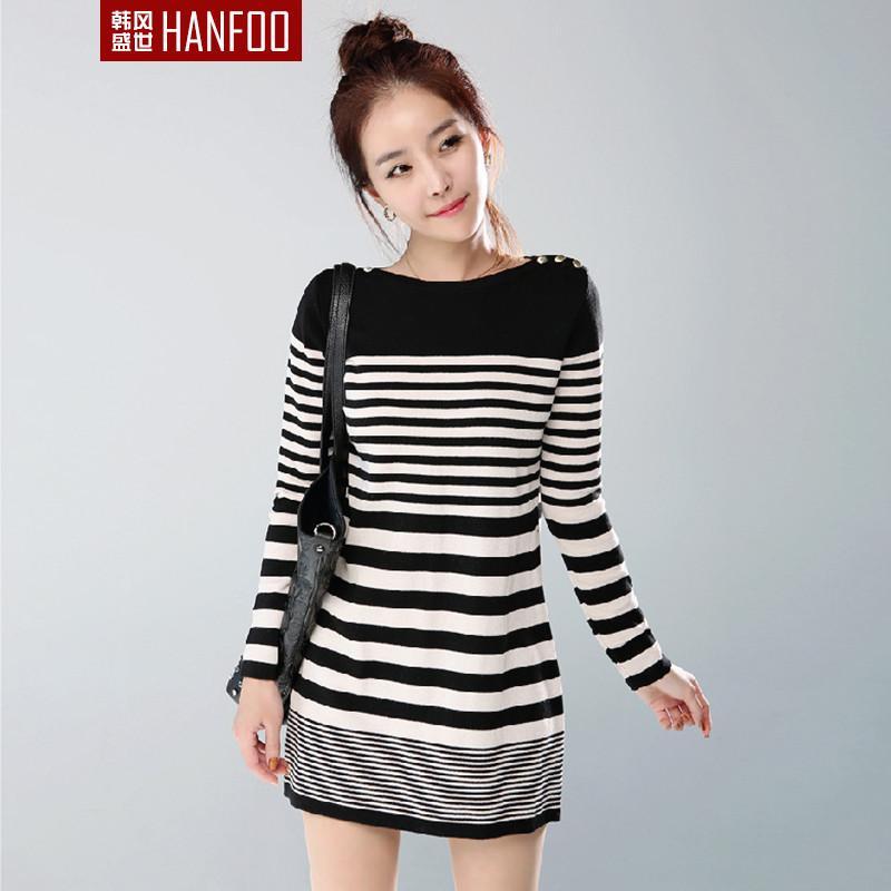 【韩风盛世女装】2014秋装新款<em>韩版</em>圆领<em>条纹</em>