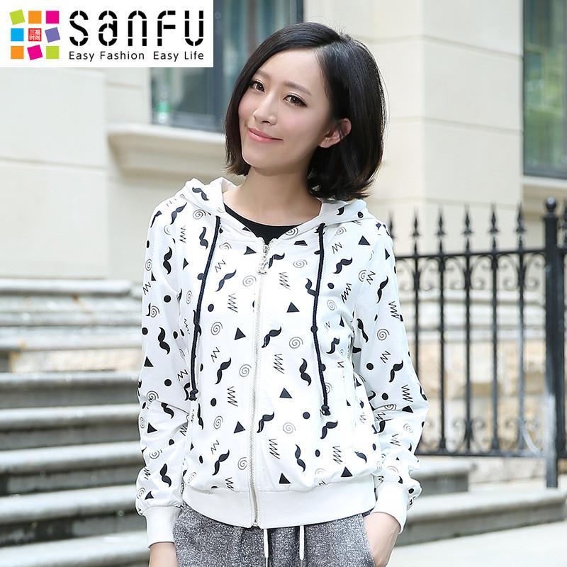 三福2014女装<em>秋季</em>新款 韩版胡子纯棉<em>开衫</em> <em>女生</em>