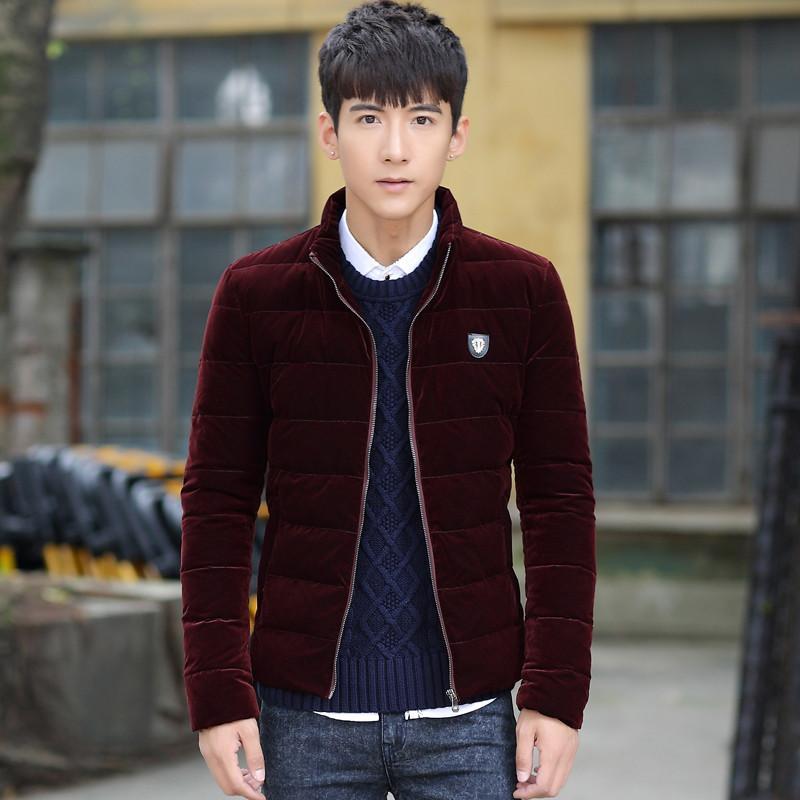 羽绒服无帽立领羽绒衣<em>开衫短外套</em>男士纯色青年