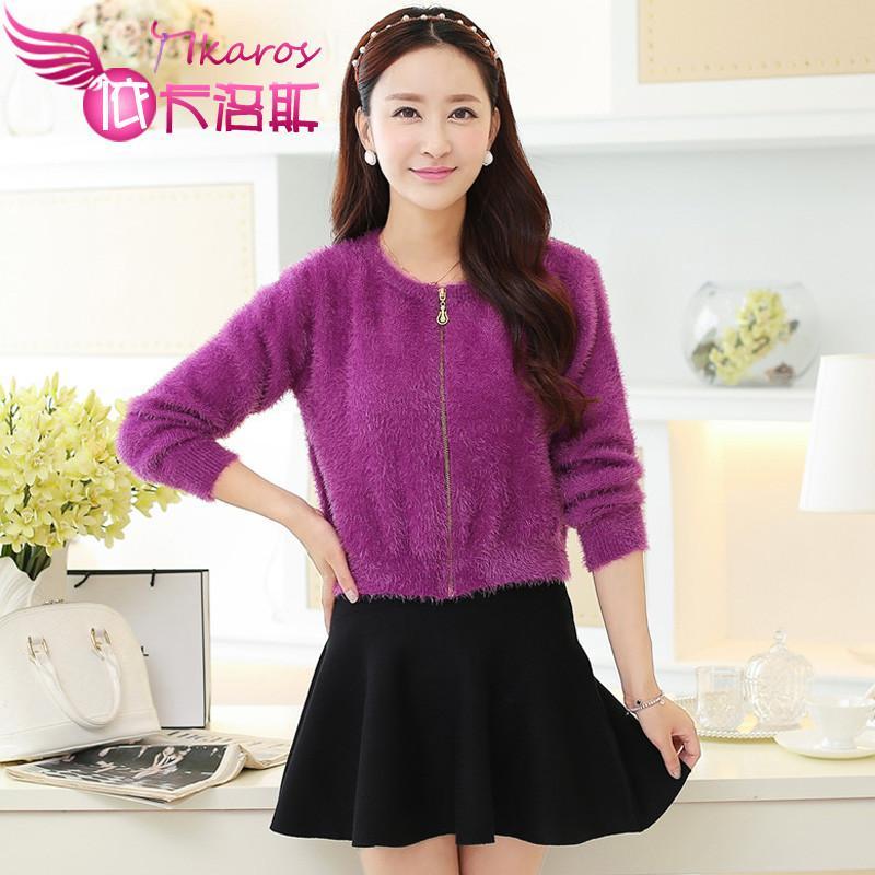 2014秋冬新款女装 韩版简约纯色<em>马海毛短款针</em>