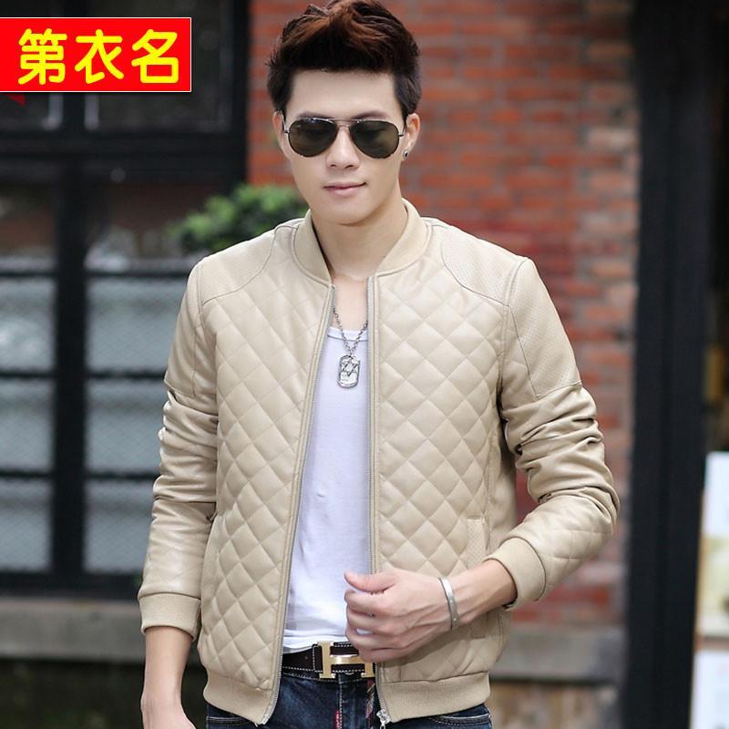 第衣名旗舰店男士<em>棒球领开衫</em>皮夹克亮面防水加