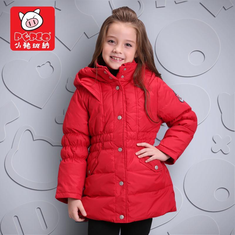 【小猪班纳童装】冬装新款女童带帽中长款纯色