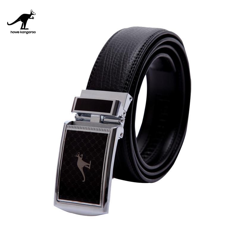 豪威袋鼠 皮带男士 真皮 商务自动扣牛皮腰带黑