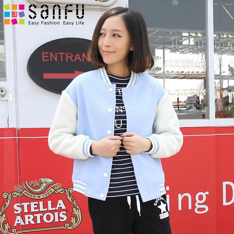 三福2014女装冬季新款 韩版<em>棒球领开衫</em>夹克 立