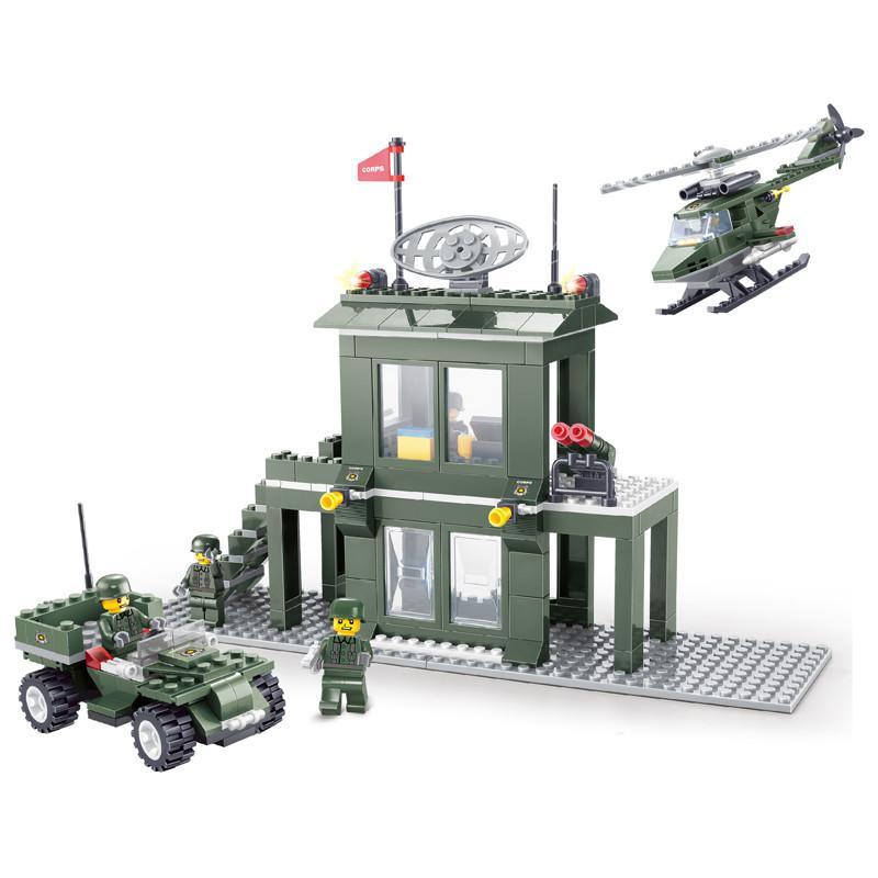 杰星 乐高式拼插积木 军事系列 军事基地变型积