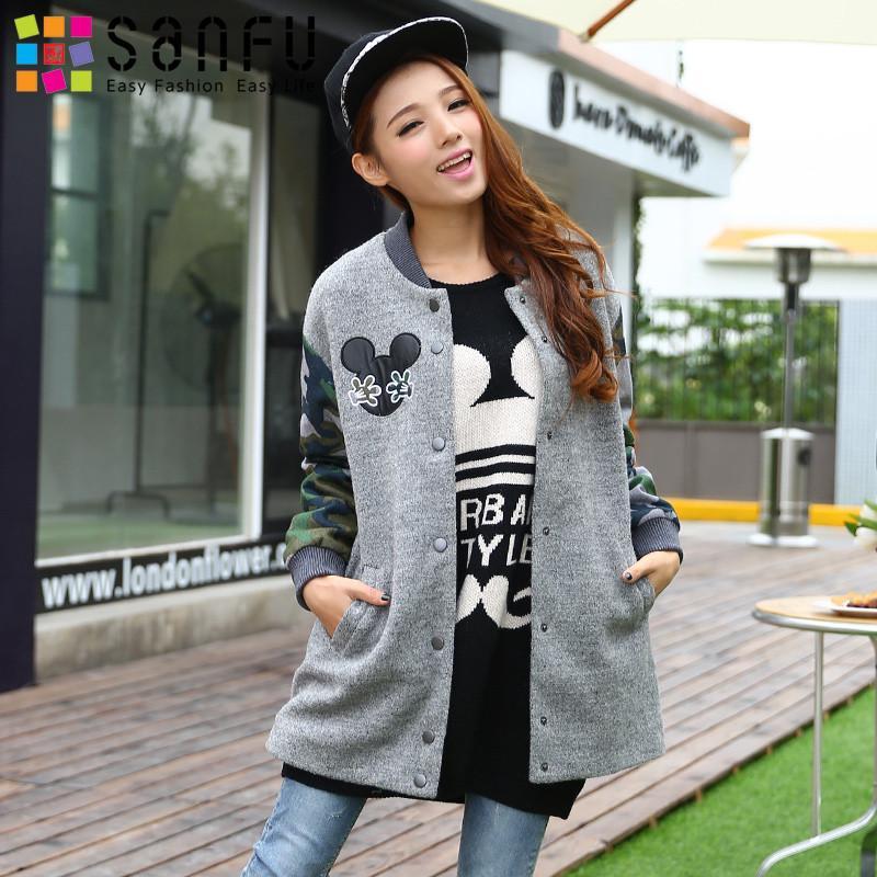 三福2014女装冬季新款 韩版<em>棒球领开衫</em>大衣 迷