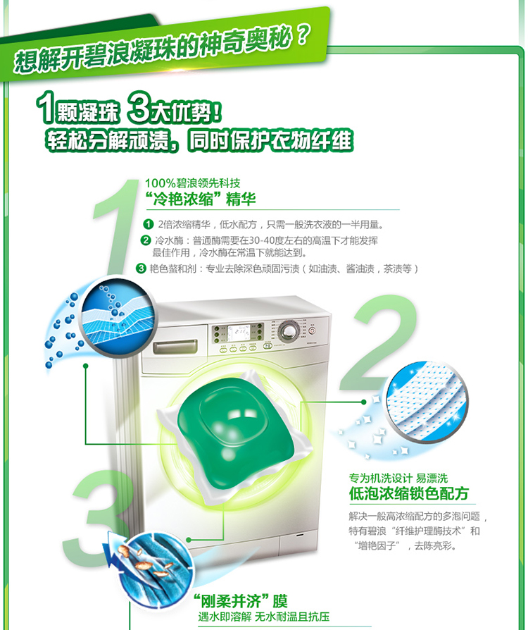 【碧浪衣物洗护 】碧浪洗衣凝珠自然清新3颗袋